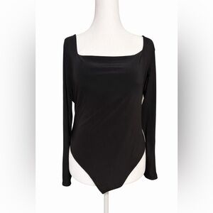 Boohoo Black Square Neck Long Sleeve Bodysuit Women’s Size 16